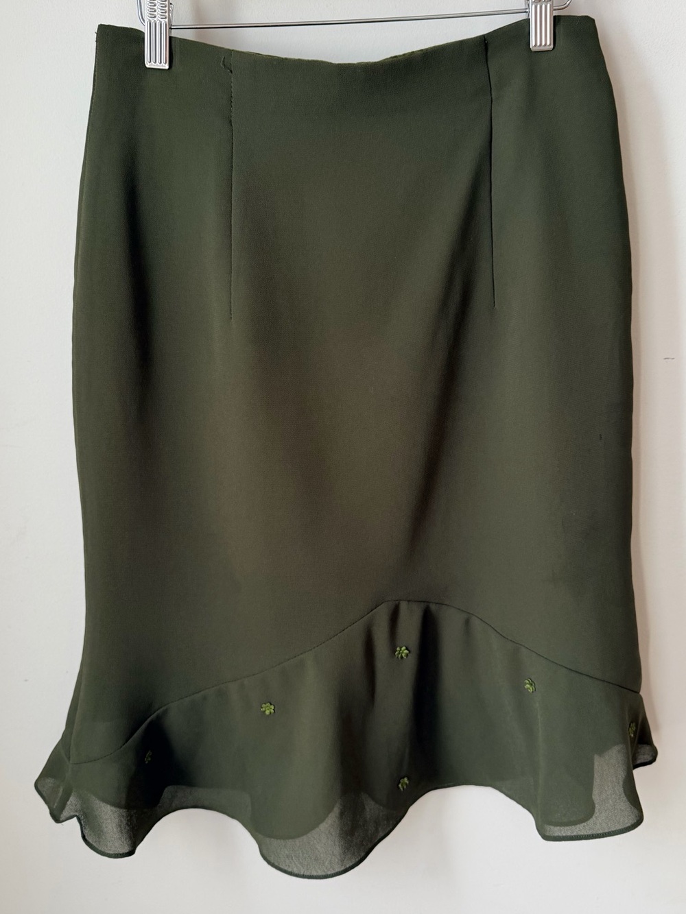 Olive Green Ruffle-Hem Women's Skirt - Fall Skirt Coquette Romantic